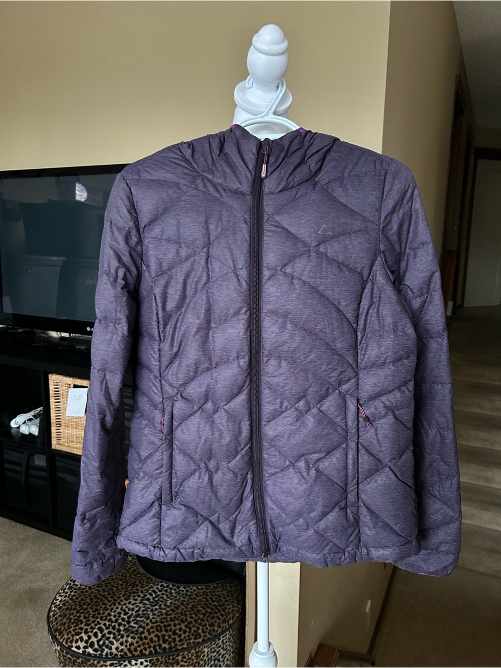 Paradox Lightweight Down Filled Packable Quilted Hooded Jacket in Plum